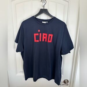 Clare V. Dark Navy Original Tee with Bright Poppy Block CIAO | Size XXL | EUC